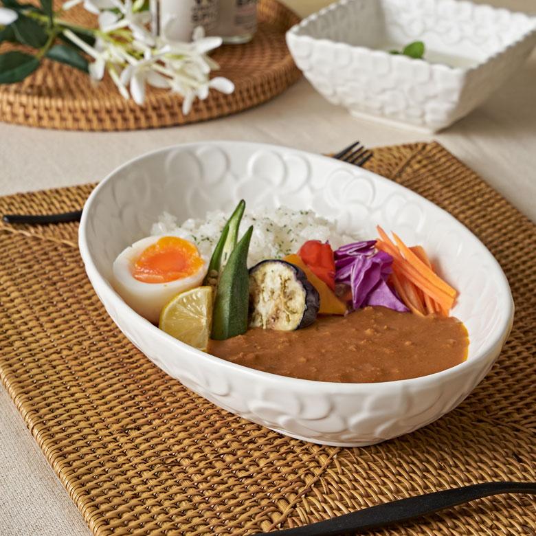 プレート プルメリア オーバー ボウル 楕円 ホワイト 陶器 食器 お皿