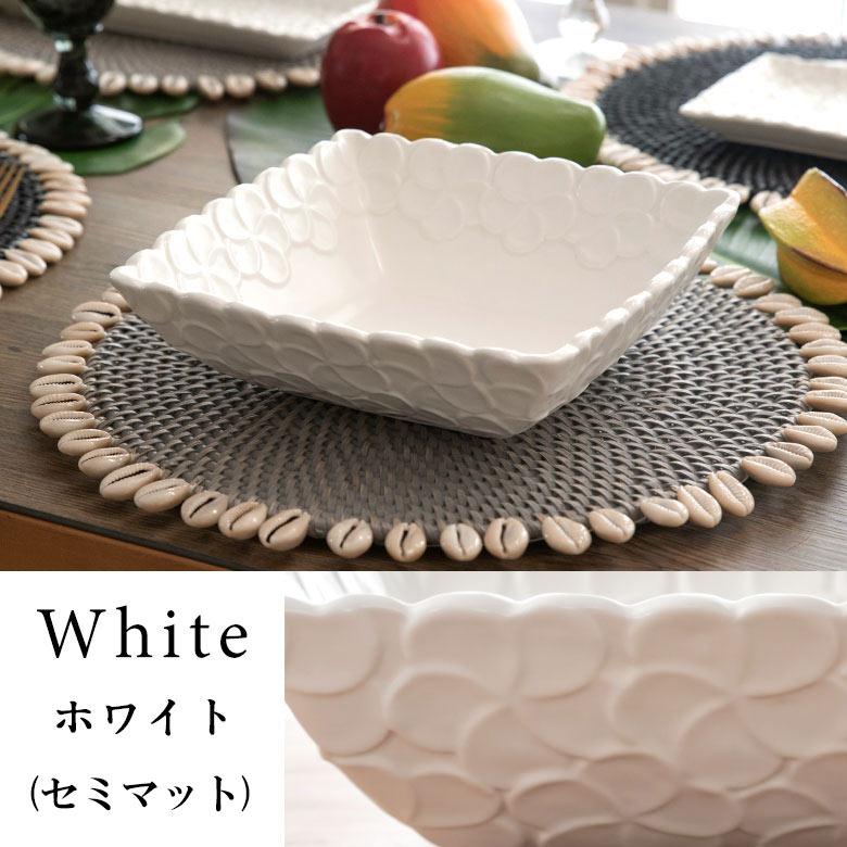 深角皿 プルメリアモチーフ Lサイズ 21cm角 ホワイト グリーン 陶器製 pl6-668 |  | 04