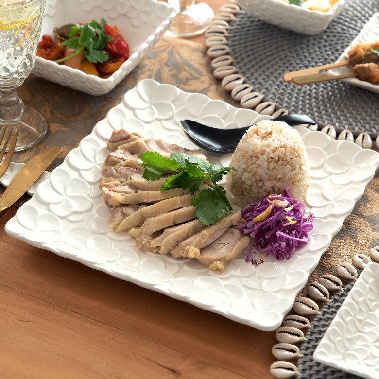 スクエアプレート プルメリアモチーフ Lサイズ 25cm角 ホワイト 陶器製 pl9-668 |  | 07