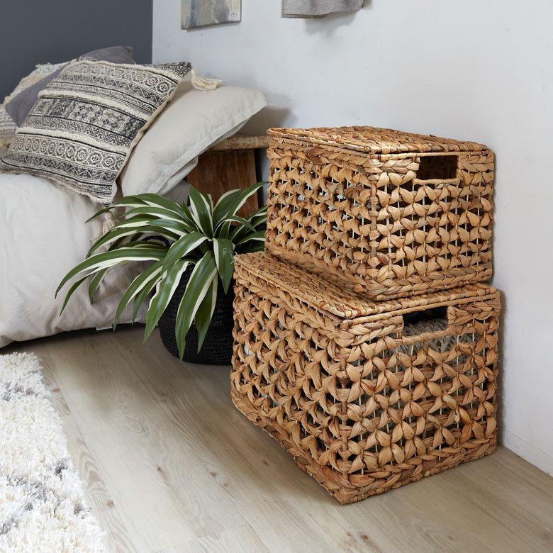 かご バスケット ふた付き 持ち手 ウォーターヒヤシンス 深型 MLサイズ