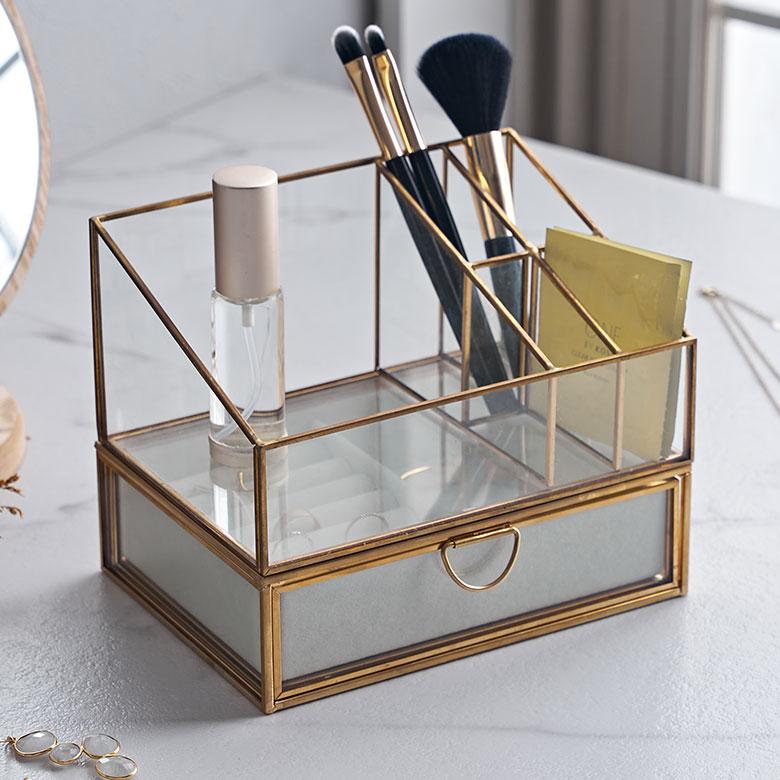 アクセサリー ケース ガラス 真鍮 引き出し ジュエリー 収納 コスメ