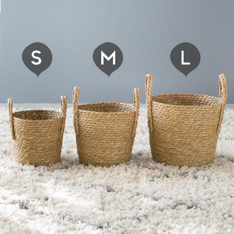 3個セット バスケット かご ハンドル付 収納 い草 S M L [set-67084
