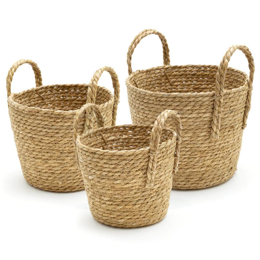 3個セット バスケット かご ハンドル付 収納 い草 S M L [set 3個セット バスケット かご ハンドル付 収納 い草 S M L [set
