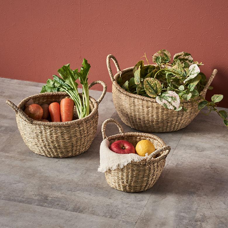 かご バスケット 持ち手 付き シーグラス S M L 3個セット ナチュラル