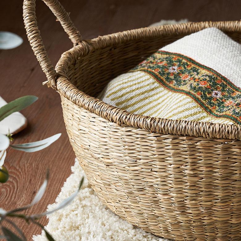 かご バスケット 持ち手 付き シーグラス S M L 3個セット ナチュラル