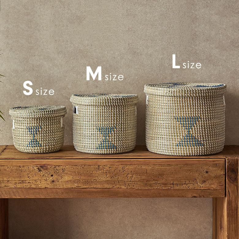 バスケット ふた付き 持ち手付き アフリカ シーグラス製 丸型 31cm幅 M