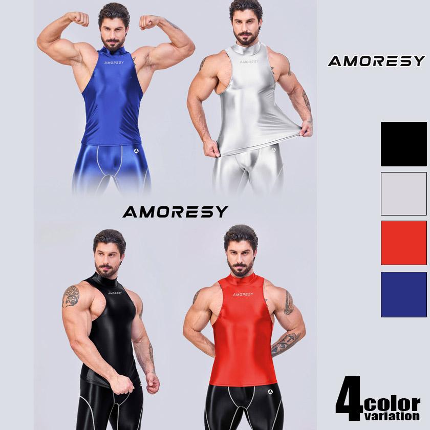 AMORESY（アモレシー） タンクトップ メンズトップス 光沢タンクトップ