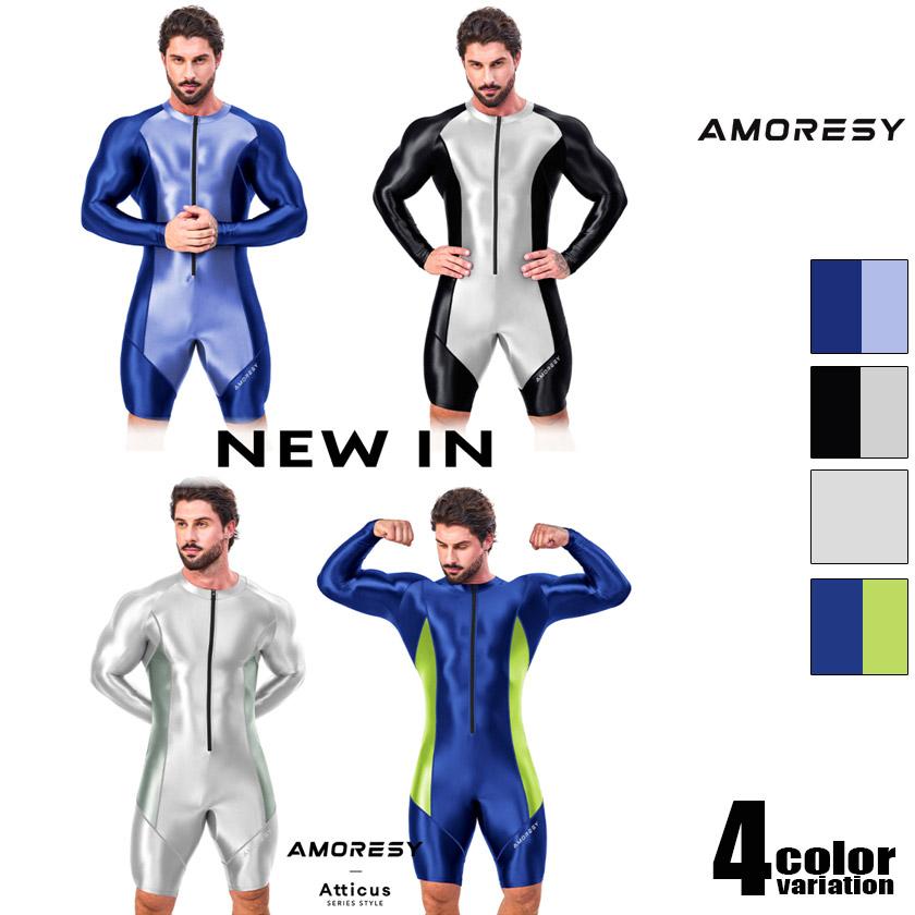 メンズレスリングウェア型インナー AMORESY/アモレシー フロントジッパー レスリングウェア コスチューム  Atticus Sports Unitard Suit ストレッチ生地 シングレット 男性下着　メンズ　パンツ　セクシー ショルダーボクサーパンツ　上下一体型 光沢 AMORESY（アモレシー） メンズレスリングウェア型インナー フロント