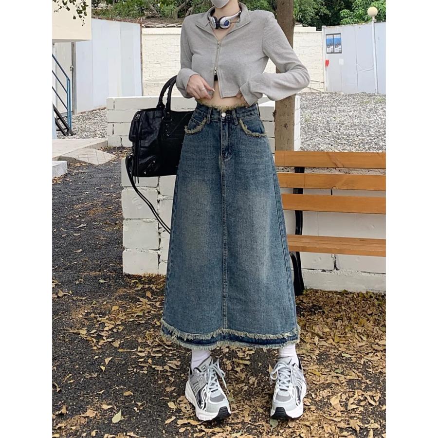 デニム　ロングスカート　新品　25 フォロー割-200円 デニムスカート レディース 秋服 春秋 ロングスカート ミモレ丈