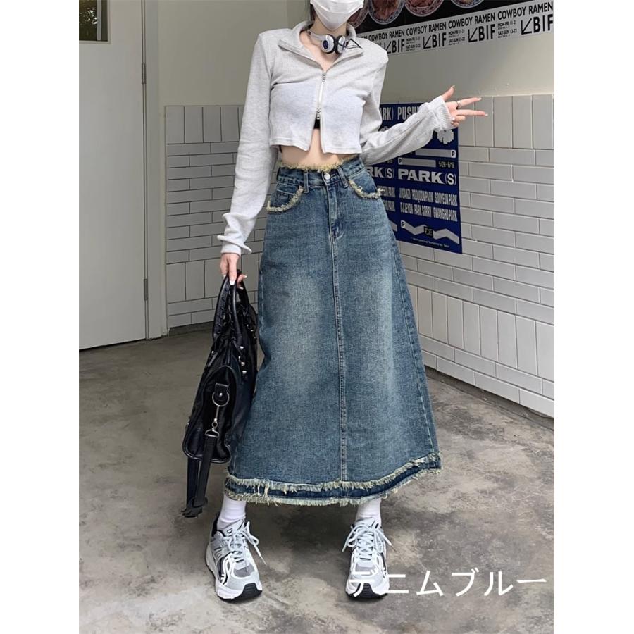 デニムスカート レディース 秋服 春秋 ロングスカート ミモレ丈