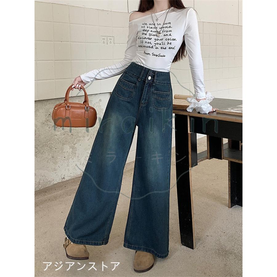 ジーンズ レディース デニムパンツ ワイドパンツ イージーパンツ 秋物