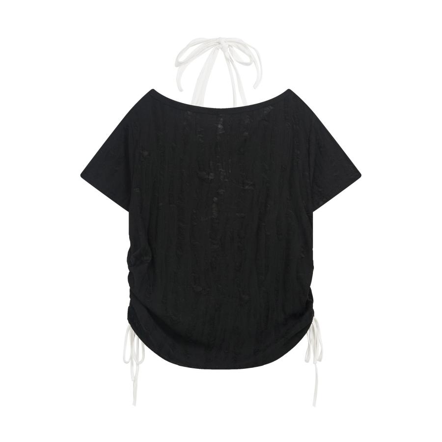 Tシャツ 半袖 レディース ガール レイヤード風 肩出し トップス 黒白