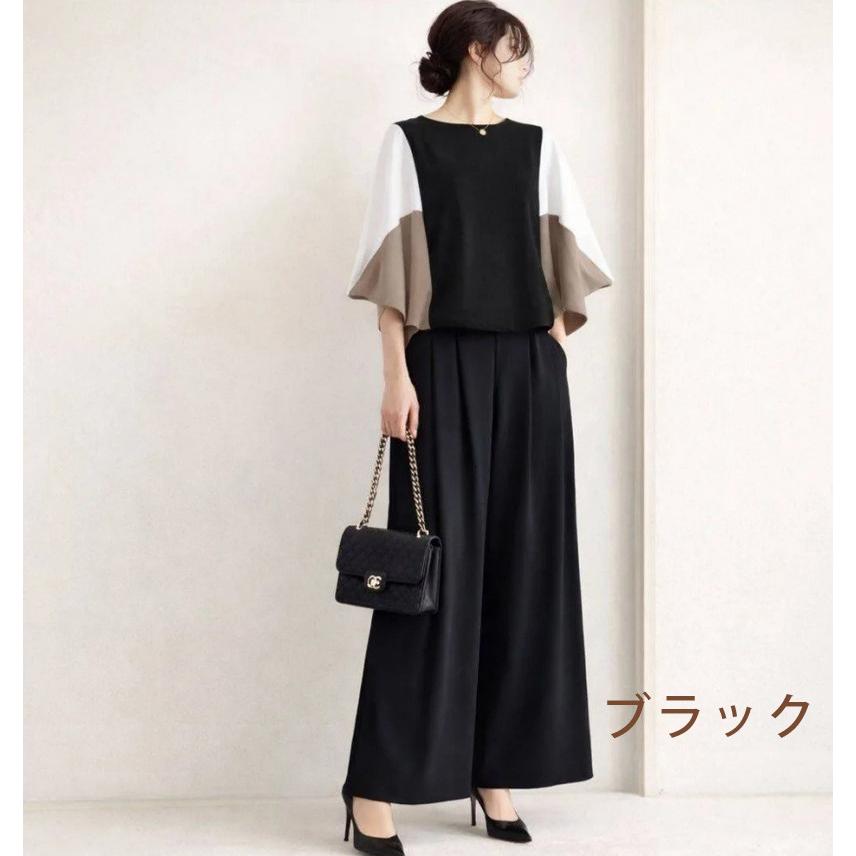 セットアップ レディース 夏服 ブラウス プルオーバー バイカラー 中袖