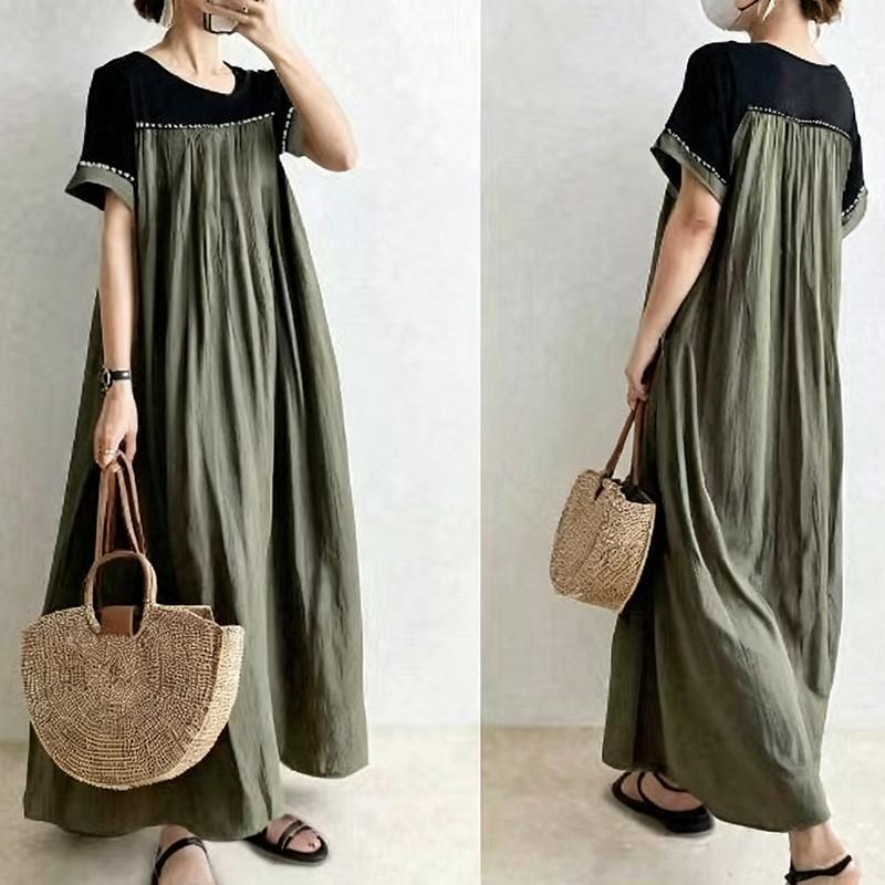 ワンピース Vネック レディース 半袖 夏服 フレアワンピース Aライン