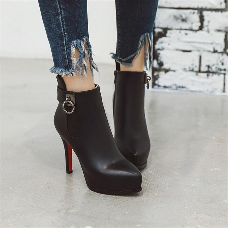 ブーツ ショートブーツ ブーツ大きいサイズ ハイヒール ブーティー ピンヒール ファスナー ブーティ シューズ 美脚脚長 レディースファッション 26 5cm Dabx アジアンストア 通販 Yahoo ショッピング