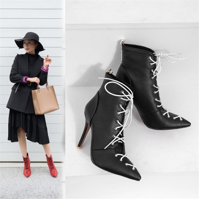 ブーティー レースアップブーツ ショートブーツ 大きいサイズブーツ レディース シューズ 靴 脚長効果 22cm 26 5cm ピンヒール ブーティ パーティー 通勤 Dabx アジアンストア 通販 Yahoo ショッピング