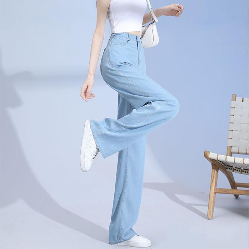 ストレートパンツ 夏デニムパンツ テンセル フェイクデニム 薄手