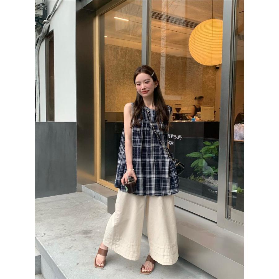 シャツ レディース 袖なし ブラウス ノースリーブ チェック柄