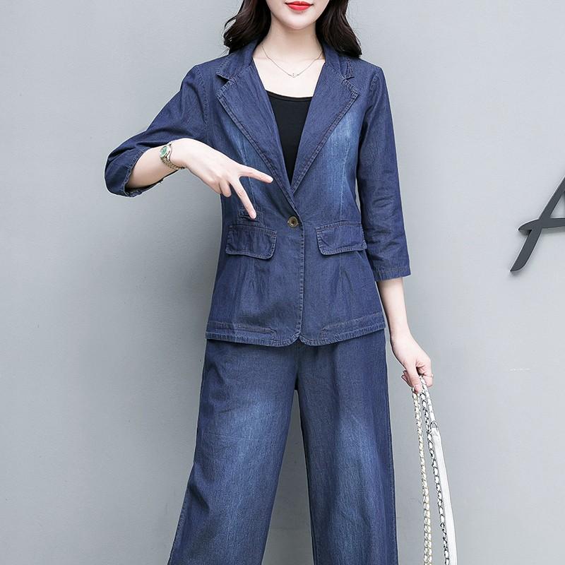 スーツ セットアップ レディース デニム お洒落 デニム ガウチョパンツ ハイウエスト カジュアル ウォッシャブル ビジネス 通勤ol Hd アジアンストア 通販 Yahoo ショッピング