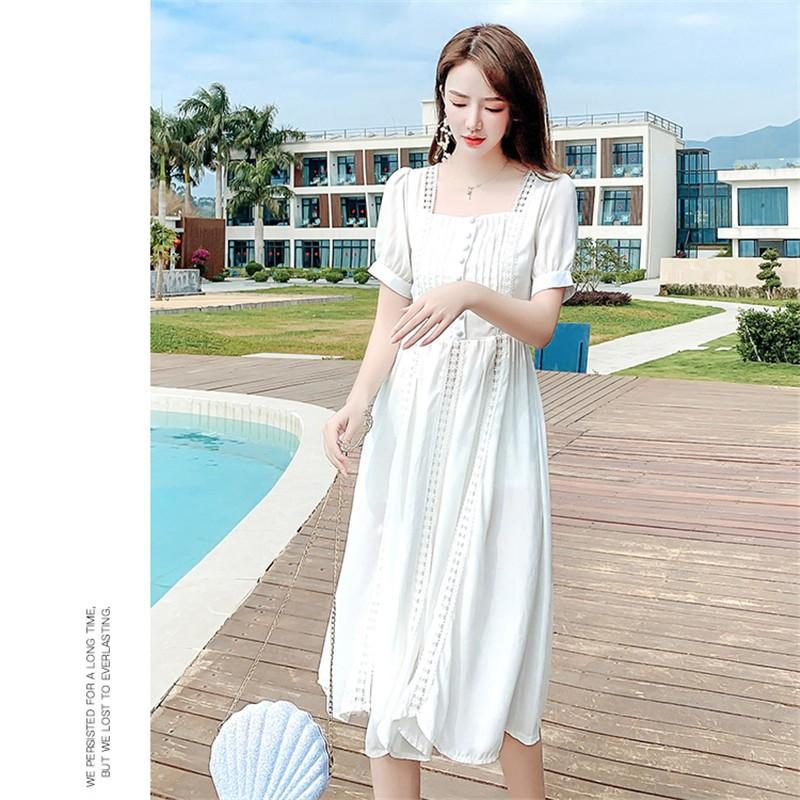 ワンピース ロングワンピース 着痩せ フレア スカート 可愛い 無地 リゾート 膝丈 ロングスカート ホワイト Hd アジアンストア 通販 Yahoo ショッピング