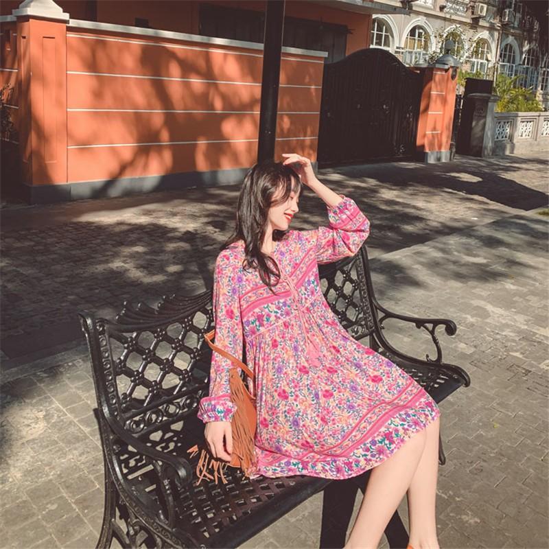 ワンピース リゾートワンピース 花柄 ミニワンピース レディースワンピース 膝上丈 丸首 ボヘミアンワンピース 長袖 体型カバー S M L Xl Xxl 旅行 Hd アジアンストア 通販 Yahoo ショッピング