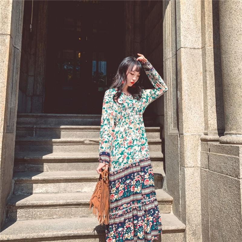 ワンピース レディースワンピース リゾートワンピ ボヘミアン Vネックワンピース ロングワンピース カジュアル 海旅行 長袖ワンピース 大きいサイズ 海 Hd アジアンストア 通販 Yahoo ショッピング