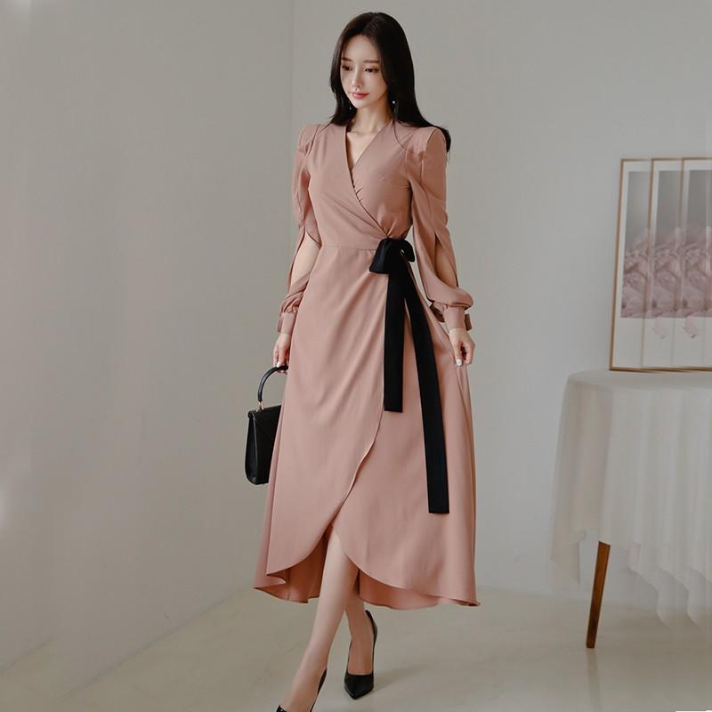 ロングワンピース 大きいサイズ レディース 秋物 フレアワンピ リゾートワンピース バルーンスリーブ Vネック 体型カバー リボン エレガント 食事会 卒園式 Y19lyq08x012 アジアンストア 通販 Yahoo ショッピング