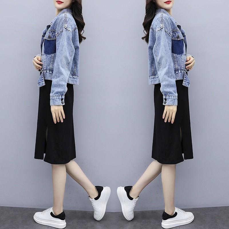 デニムジャケット ひざ丈ワンピース 単品販売 秋服 大きいサイズ レディース 長袖 Tシャツワンピース デニムコート 体型カバー 丸首ワンピ カジュアル 着やせ Y19lyq08x017 アジアンストア 通販 Yahoo ショッピング