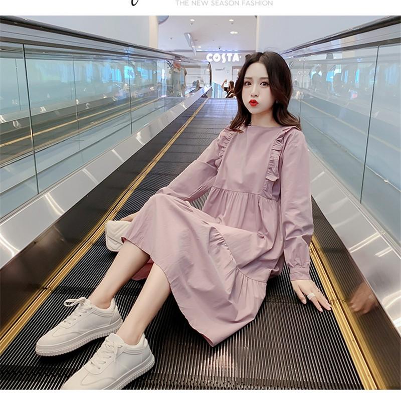 マタニティ ワンピース 大きいサイズ 妊婦服 ひざ丈ワンピース ママ 秋新作 クルーネック 長袖 フレアワンピース 送料無料 Aライン 無地 産前産後対応 Y19y08f214 アジアンストア 通販 Yahoo ショッピング