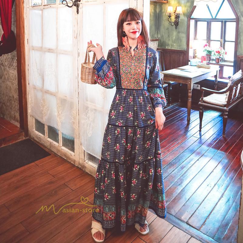 マキシワンピース レディース ワンピース ドレス マキシ丈ワンピース 通勤 結婚式 夏服 体型カバー 刺繍 Vネック きれいめ 秋ワンピース 長袖 カジュアル 人気 Y10lyq004 アジアンストア 通販 Yahoo ショッピング