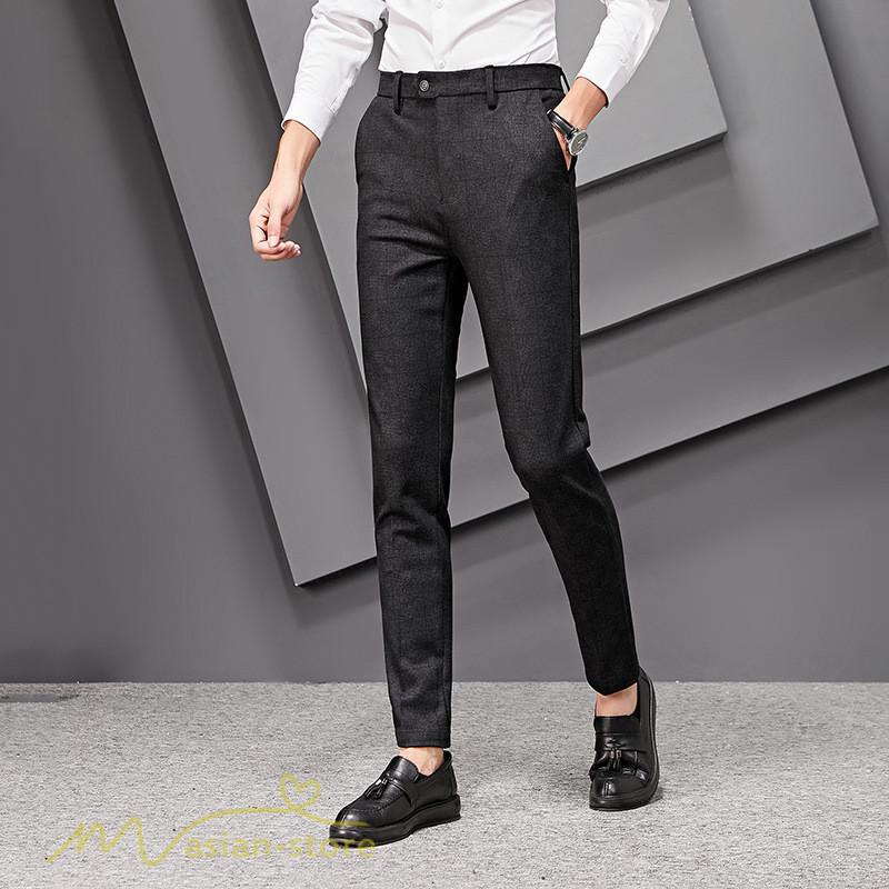 ニット メンズ スキニーパンツ 新作 秋冬 ビジネスカジュアルパンツ 韓国風 スラックス 着痩せ ロング丈 ストレッチ 通勤 仕事用 男性 チェック柄 人気 Ykznz103 アジアンストア 通販 Yahoo ショッピング