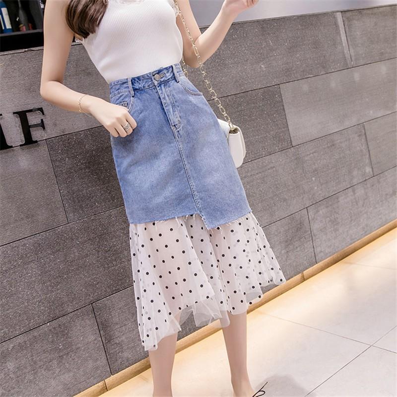 ロングデニムスカート チュールスカート タイトスカート マーメイドスカート 可愛い 着痩せ ドッキングスカート 膝下丈 S M L Xl Xxl 春夏 シルエット Ysyunka011 アジアンストア 通販 Yahoo ショッピング