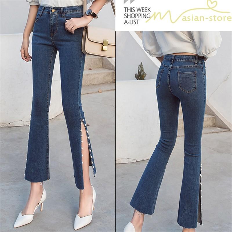 ジーンズ デニムパンツ ストレート ブーツカットパンツ スリット 着痩せ新制作九分丈パンツ 着痩せ レディース 不規則 無地 春コーデ トレンド Ysyunka170 アジアンストア 通販 Yahoo ショッピング