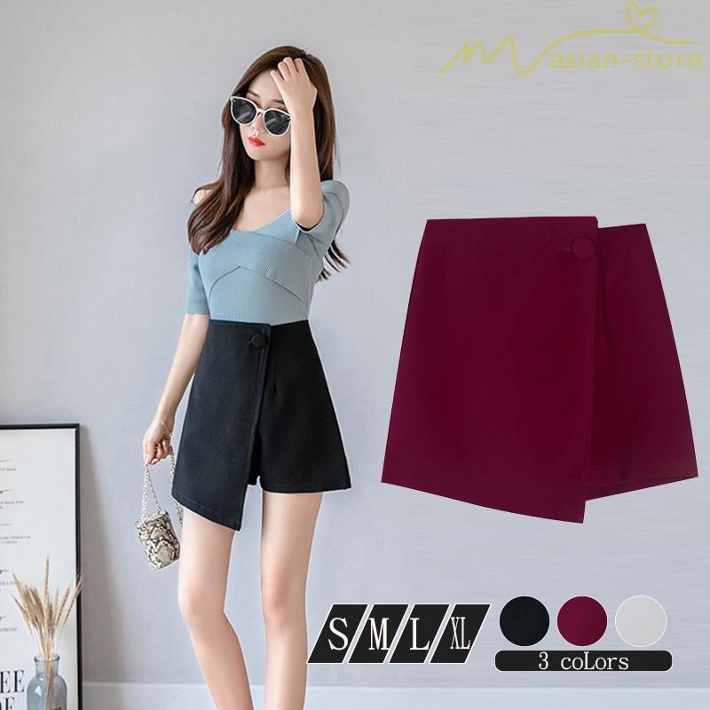 スカート キュロット 台形スカート ミニスカート 美脚 ボトムス フェミニン 一つボタン付き 不規則スカート アシンメトリー おしゃれ 新制作 夏物 Aライン Ysyunka239 アジアンストア 通販 Yahoo ショッピング