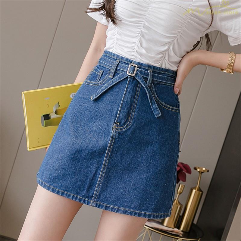 デニムスカート ショート丈 通勤 フェミニン ベルト付き ハイウエスト Aライン 台形スカート サイドポケット デイリーコーデ 細身 体型カバー レディース 洗える Ysyunka396 アジアンストア 通販 Yahoo ショッピング