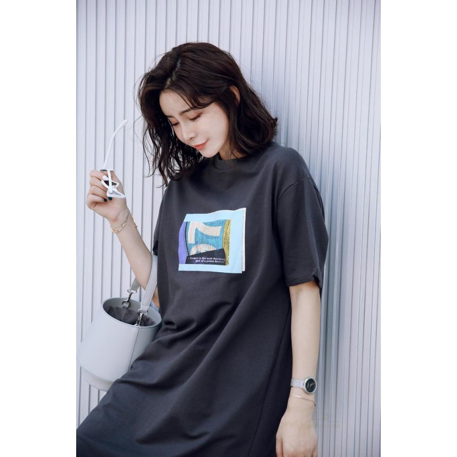 ビッグtシャツ大きいサイズ ロングtシャツフレアワンピース Tシャツワンピース レディーストップス ゆったり可愛い M L Xl グレー ホワイト ブルー 体型カバー Ytst アジアンストア 通販 Yahoo ショッピング