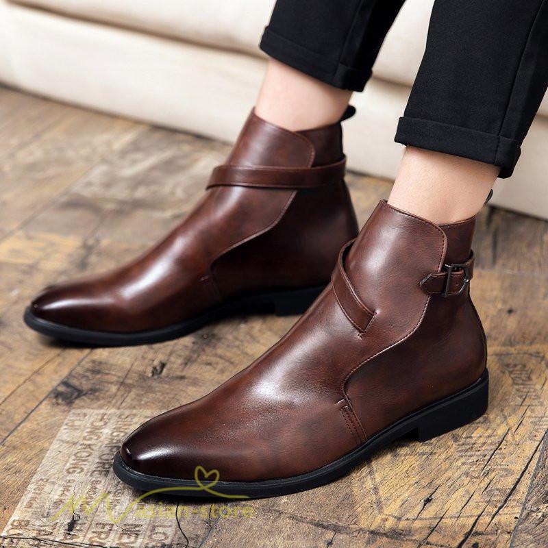 革靴 メンズ ビジネスシューズ 紐なし ベルト 通勤靴 革 ビジネス フォーマル オフィス ハイカット メンズシューズ プレーントゥ アウトドア 紳士靴 防滑ソール Y2101swnx053 アジアンストア 通販 Yahoo ショッピング