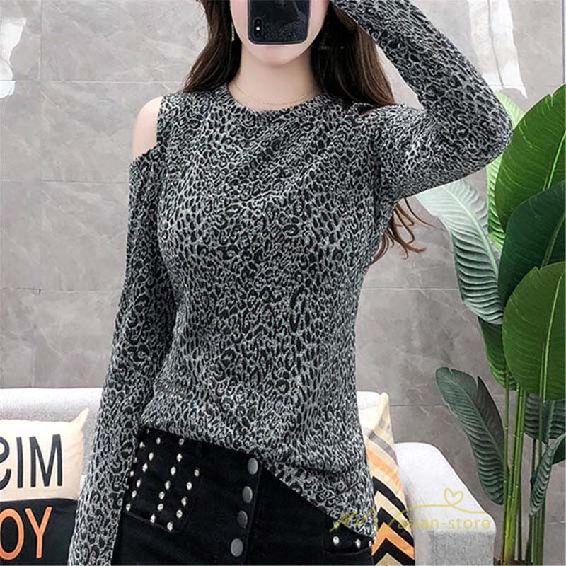 Tシャツ レオパード レディース 肩見せ 長袖 クルーネック トップス プルオーバー インナー ファッション 韓国風 フェミニン カジュアル 新作 秋 着痩せ Yqdtx アジアンストア 通販 Yahoo ショッピング