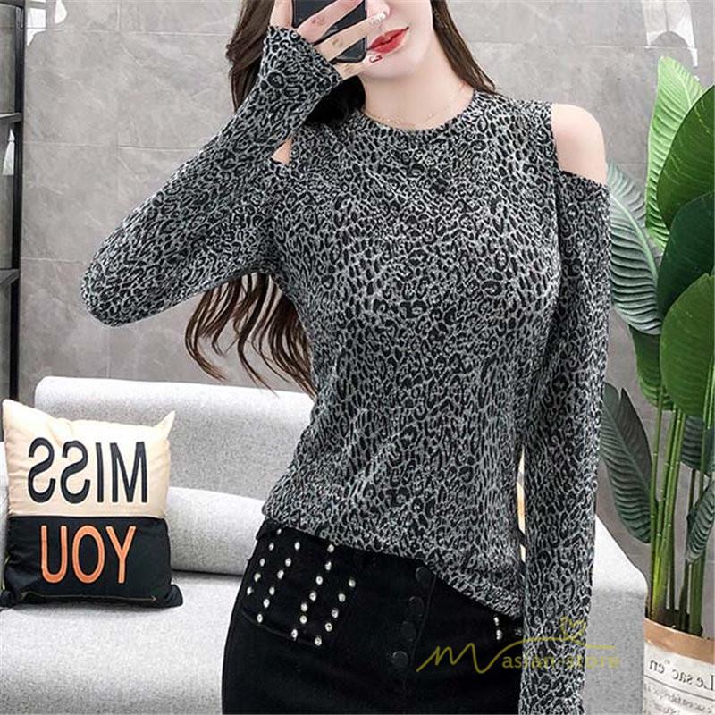 Tシャツ レオパード レディース 肩見せ 長袖 クルーネック トップス プルオーバー インナー ファッション 韓国風 フェミニン カジュアル 新作 秋 着痩せ Yqdtx アジアンストア 通販 Yahoo ショッピング