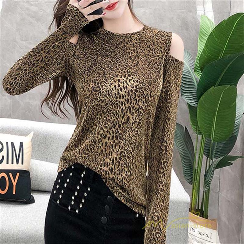 Tシャツ レオパード レディース 肩見せ 長袖 クルーネック トップス プルオーバー インナー ファッション 韓国風 フェミニン カジュアル 新作 秋 着痩せ Yqdtx アジアンストア 通販 Yahoo ショッピング