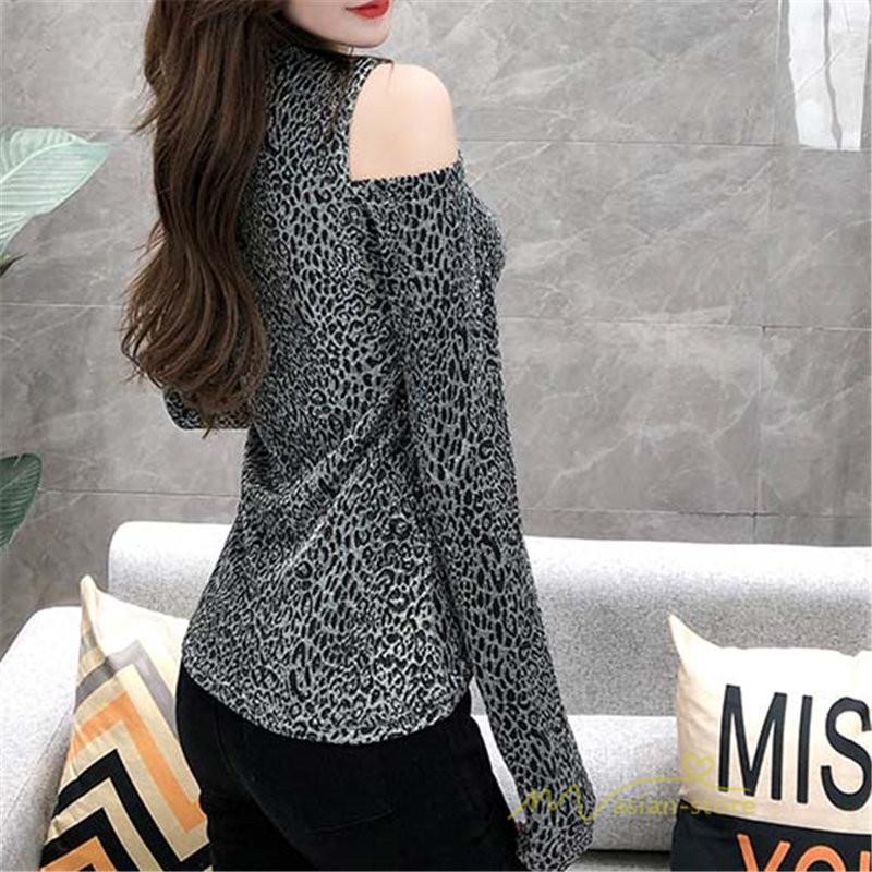Tシャツ レオパード レディース 肩見せ 長袖 クルーネック トップス プルオーバー インナー ファッション 韓国風 フェミニン カジュアル 新作 秋 着痩せ Yqdtx アジアンストア 通販 Yahoo ショッピング