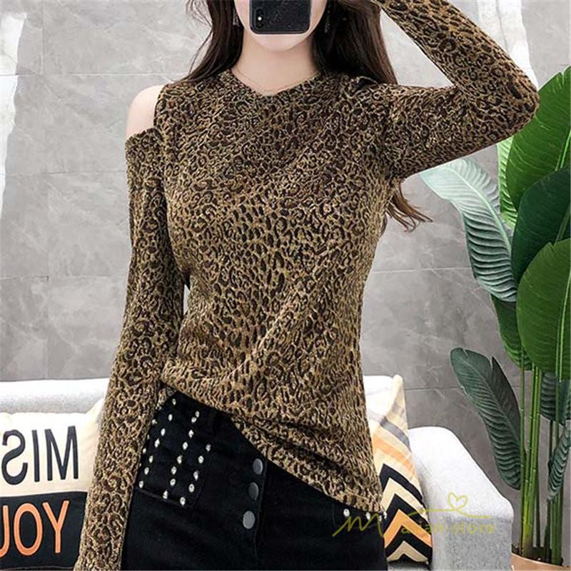 Tシャツ レオパード レディース 肩見せ 長袖 クルーネック トップス プルオーバー インナー ファッション 韓国風 フェミニン カジュアル 新作 秋 着痩せ Yqdtx アジアンストア 通販 Yahoo ショッピング