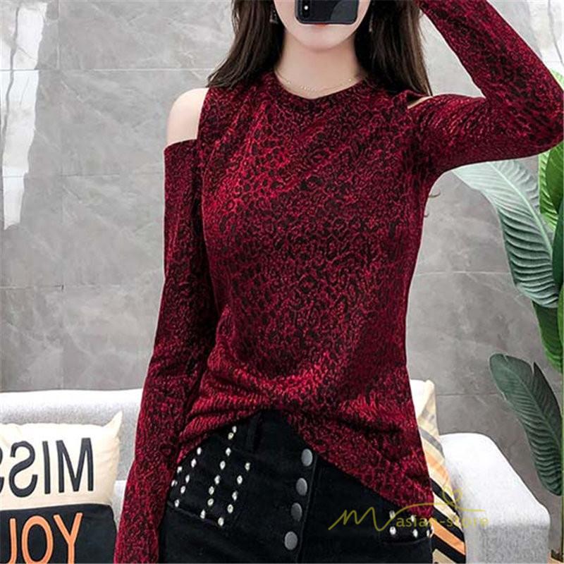 Tシャツ レオパード レディース 肩見せ 長袖 クルーネック トップス プルオーバー インナー ファッション 韓国風 フェミニン カジュアル 新作 秋 着痩せ Yqdtx アジアンストア 通販 Yahoo ショッピング