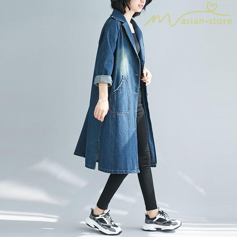 デニムコート ノッチドラペル スタイリッシュ シングルブレスト レディース ロング丈コート 快適生地 チェスターコート 大きいサイズ Vネック 秋コーデ Ybdnz アジアンストア 通販 Yahoo ショッピング
