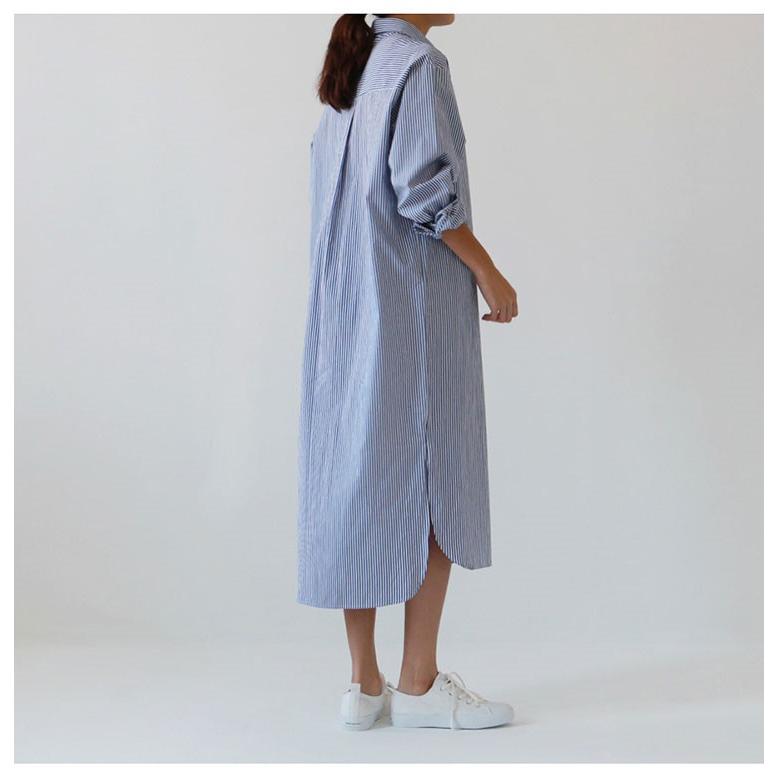即日発送シャツワンピース ロングシャツ ロングワンピース 大きいサイズ カジュアル ゆったり ブラウス ストライプシャツ 長袖 スリット Xxxl 通学通勤 Ybk アジアンストア 通販 Yahoo ショッピング