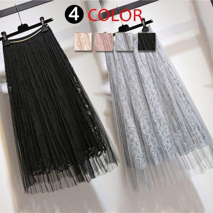 レーススカート ミモレスカート チュールスカート プリーツスカート ウエストゴム レディース ハイウエスト エレガント 通学通勤 在庫セール Ybk アジアンストア 通販 Yahoo ショッピング