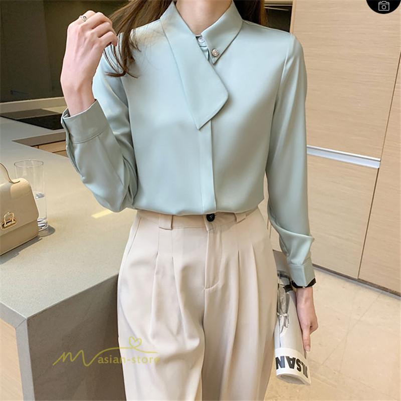 ブラウス レディース トップス シャツ 長袖 シフォン オフィス 韓国ファッション 通勤 Ol 着痩せ オシャレ 大人 上品 21 無地 きれいめ カジュアル 春夏 人気 Ybrus アジアンストア 通販 Yahoo ショッピング