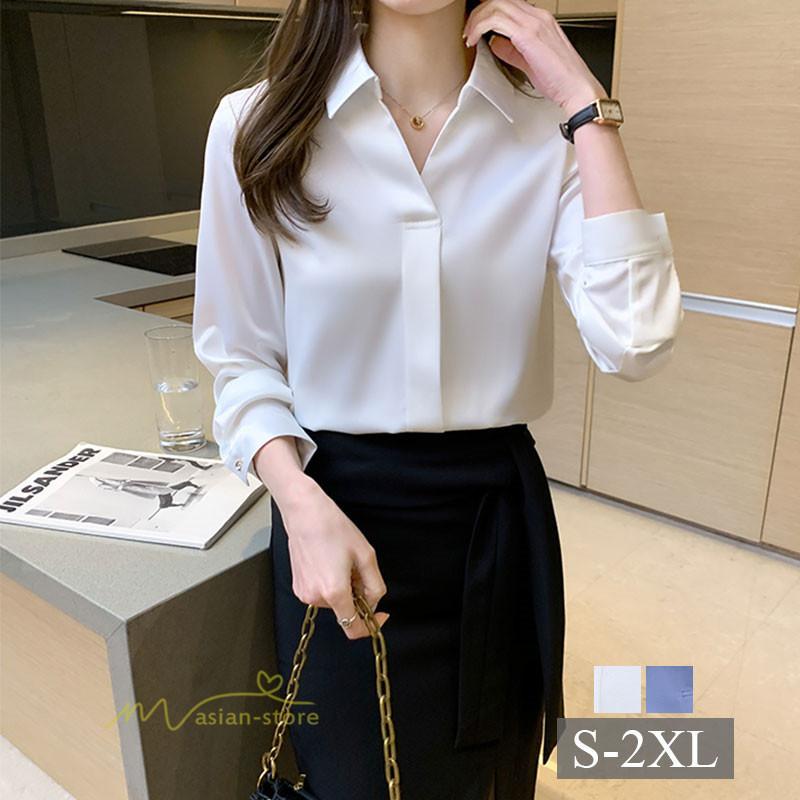 ブラウス レディース オフィス フォーマル シャツ Vネック きれいめ おしゃれ 代 30代 40代 通勤 上品 着痩せ 韓国ファッション 21 カジュアル Ol 無地 Ybrus アジアンストア 通販 Yahoo ショッピング