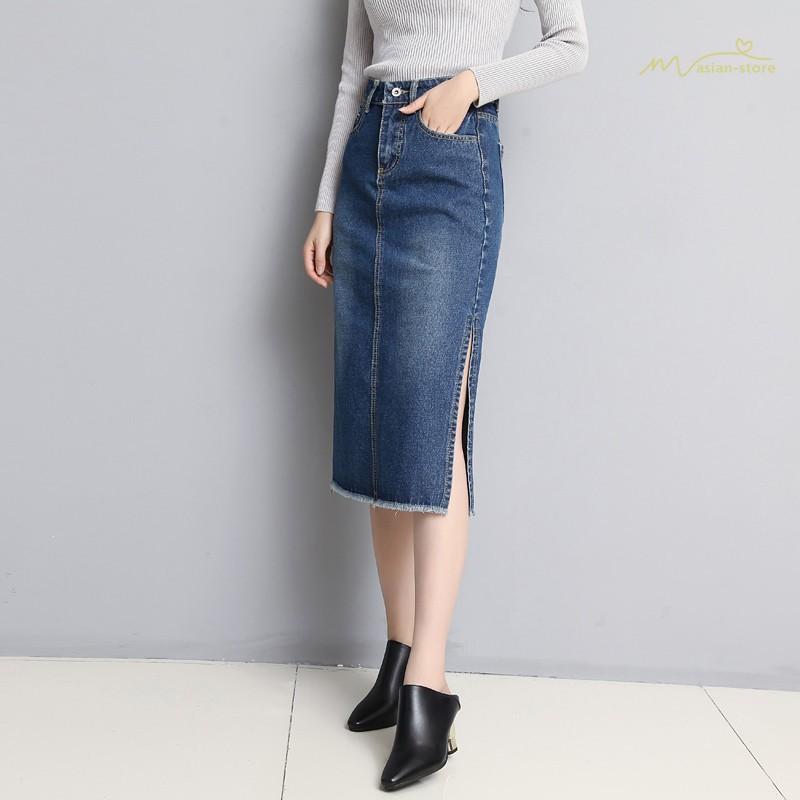 デニムスカート タイトスカート ハイウエスト ボトムス デイリーコーデ 人気 レディース スリットスカート 細身 Aライン シンプル ヴィンテージ加工 デニム Ybsk アジアンストア 通販 Yahoo ショッピング