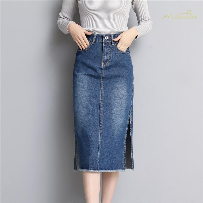 デニムスカート タイトスカート ハイウエスト ボトムス デイリーコーデ 人気 レディース スリットスカート 細身 Aライン シンプル ヴィンテージ加工 デニム Ybsk アジアンストア 通販 Yahoo ショッピング